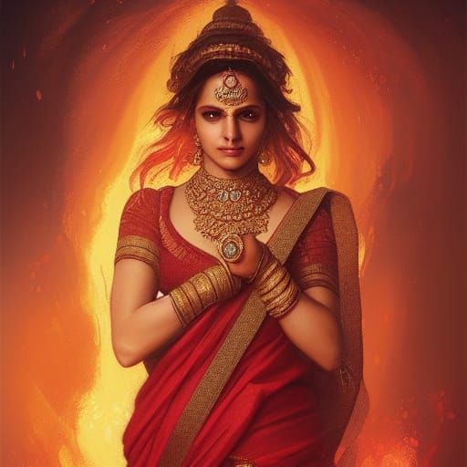 Rani Padmavati in Fire: Hyperdetailed Concept Art Portrait