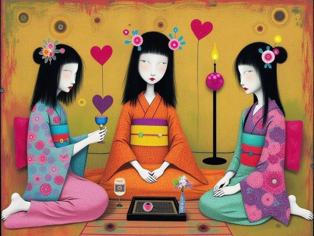 Maiko Playing Kitsune-Ken Game in Candlelit Room