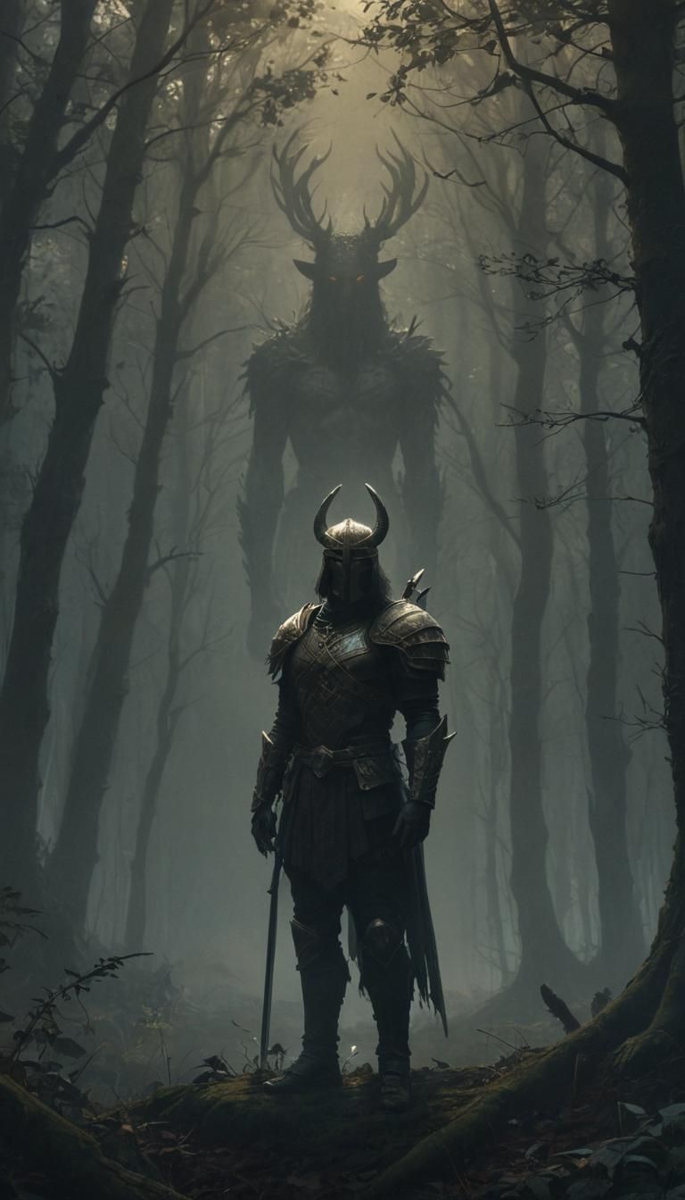 Mystical Forest Figure in Dark Fantasy Style