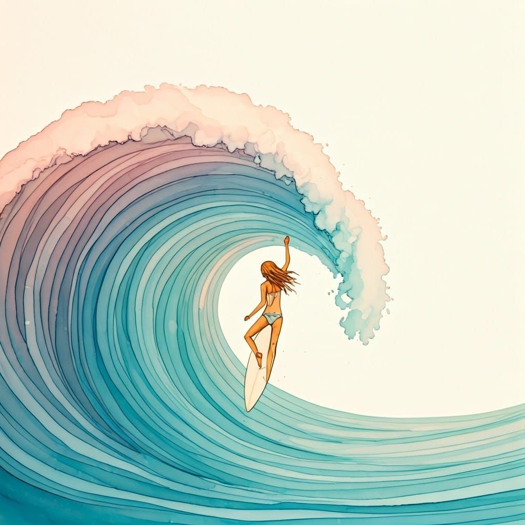 Ethereal Surfer Girl on Pastel Wave