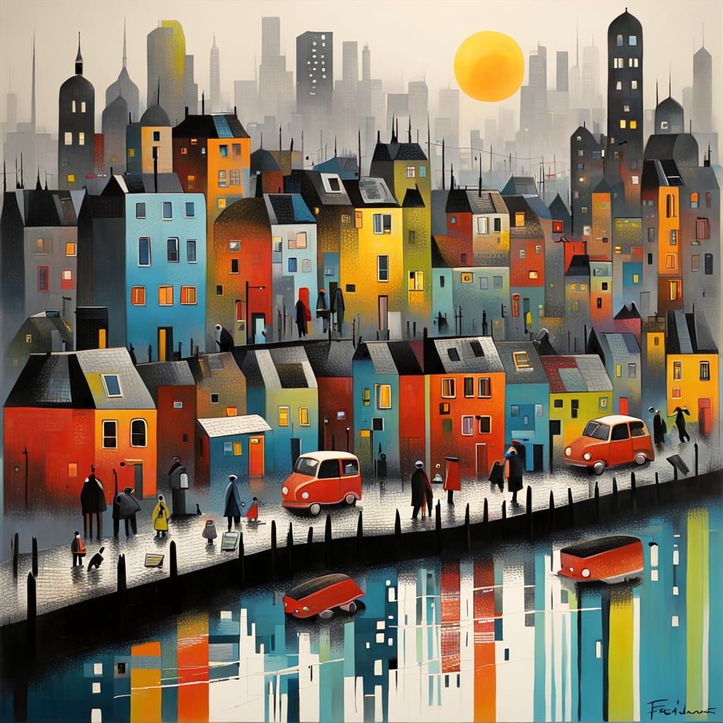 Tribal Cityscape in Naive Airbrush Style