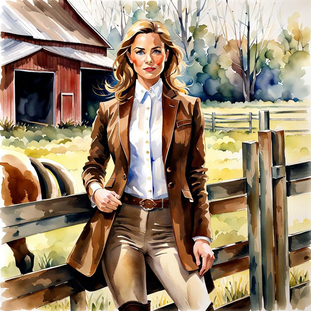 Watercolor Portrait of Woman in Riding Outfit