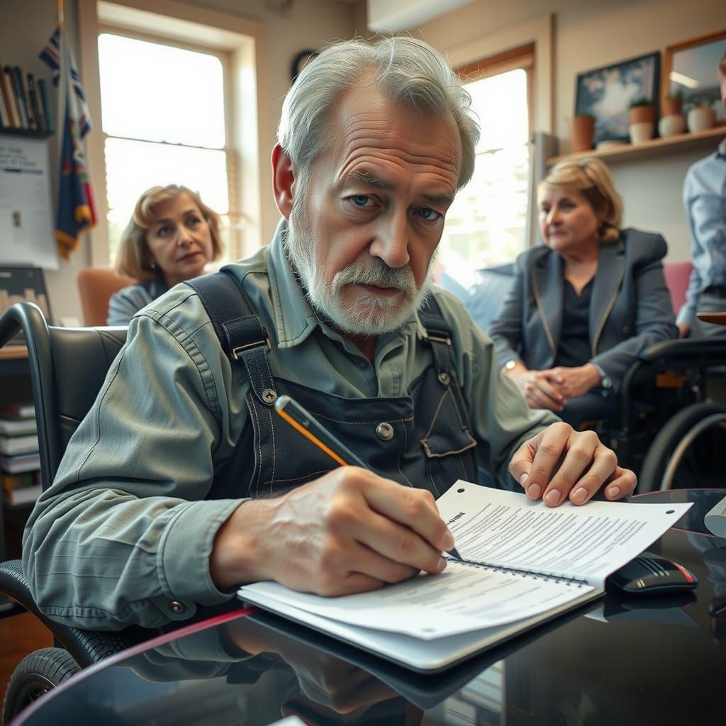 Elderly Man Signs Will, Surrounded by Family and Attorney in...