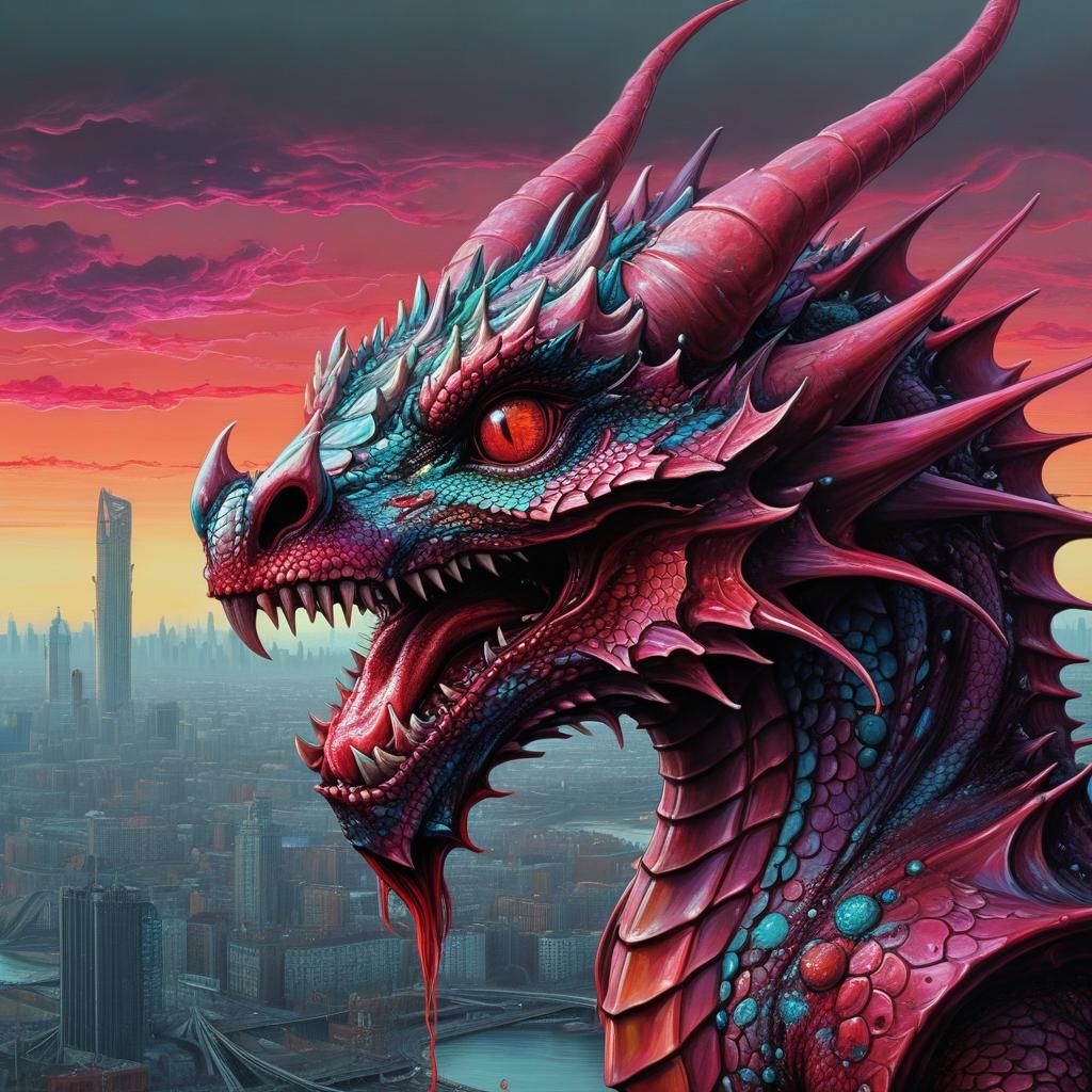 Ethereal Dragon Surrealism - Surrealist Cityscape Art