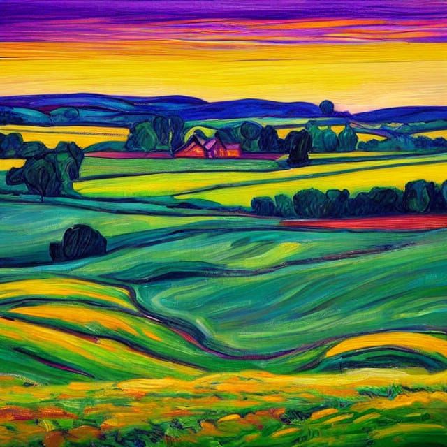 Impressionist Estonian Countryside Landscape at Golden Hour