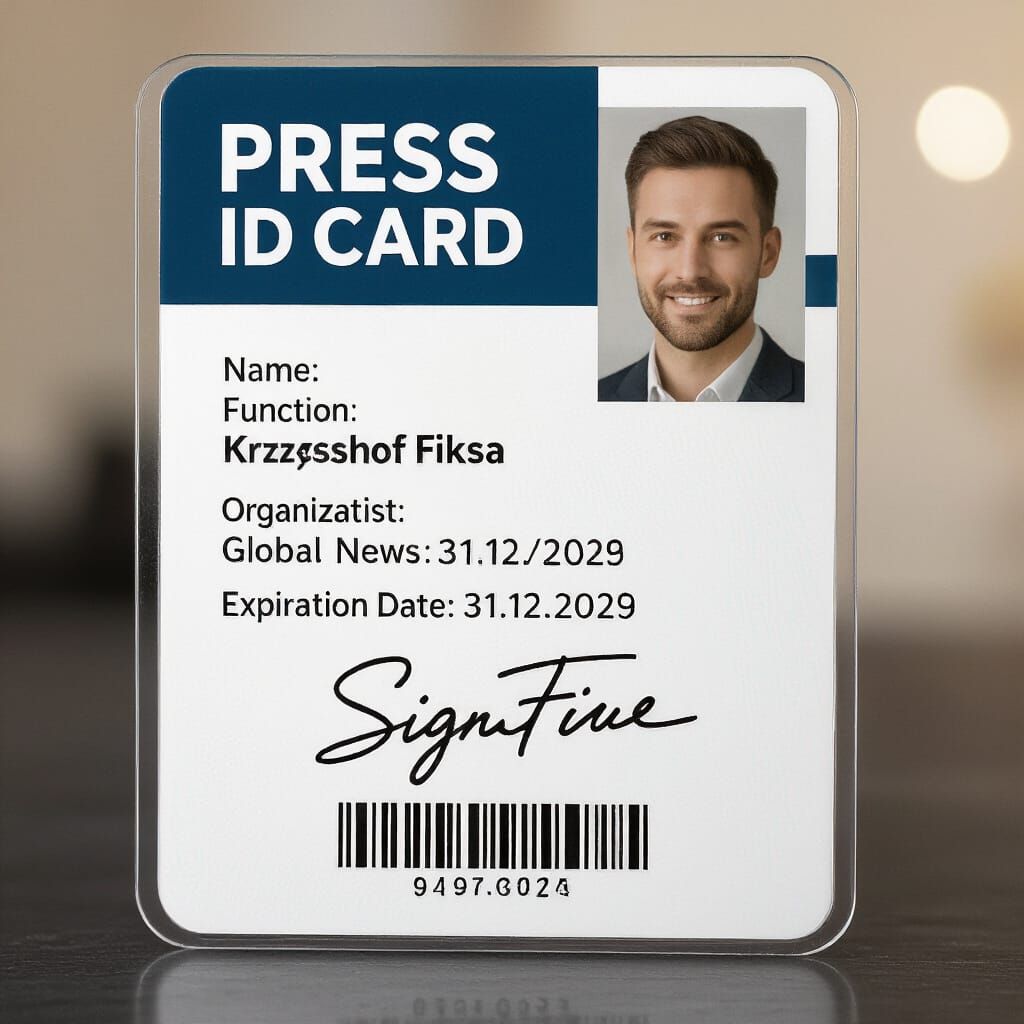 Realistic Press ID Card Photo Close-Up