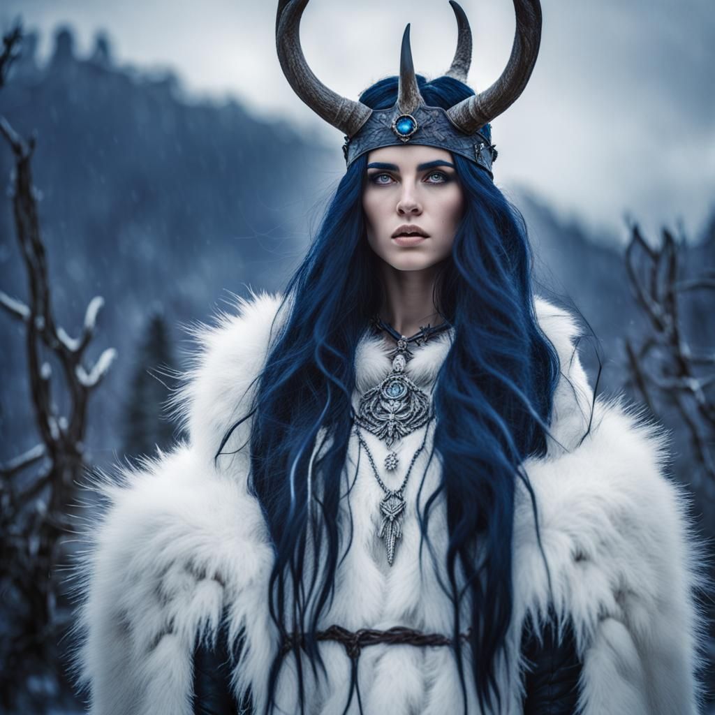 Barbarian Woman in Winter Scene: Hyperrealistic 64 Megapixel