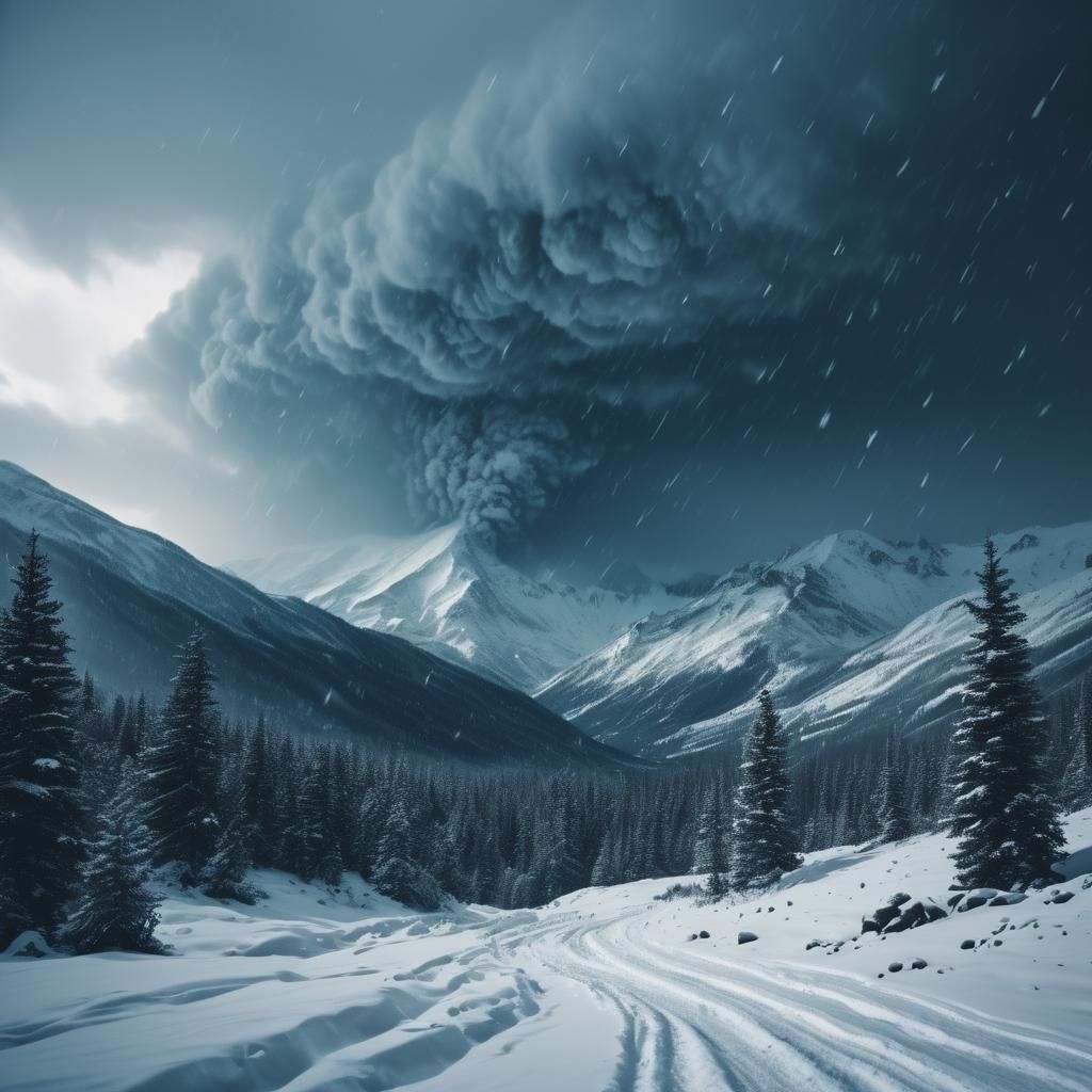 Dramatic Snowstorm in the Mountains: Cinematic Film Still