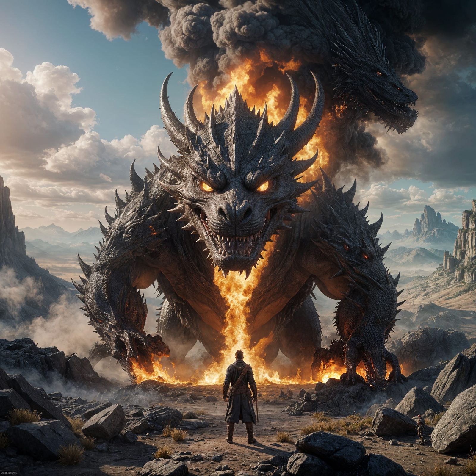 Fiery Canyon Dragon Emerges: Epic 3D Game Art