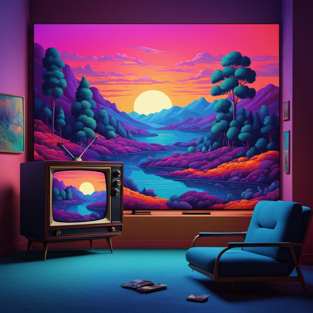 Surreal TV Moment in Vibrant Oil Painting Style