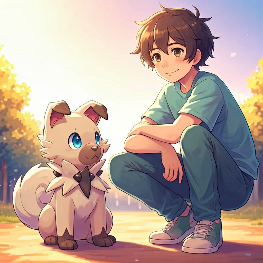 Rockruff Pokemon in Anime Style Sunlight