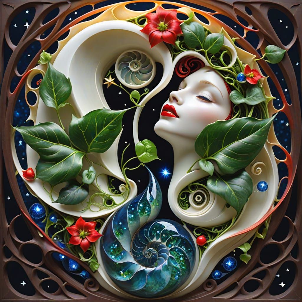 Celestial Nautilus Bloom in a Starry Night