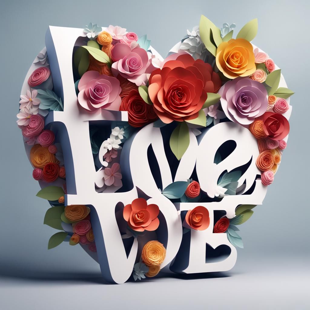 Detailed 3D Paper Sculpture of Flowers and Mountains