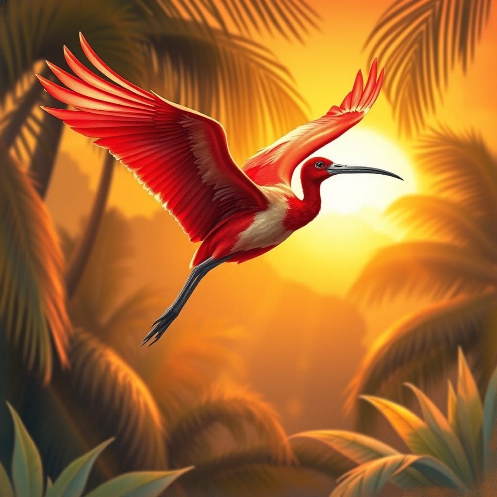 Scarlet Ibis in Tropical Sunset Glory