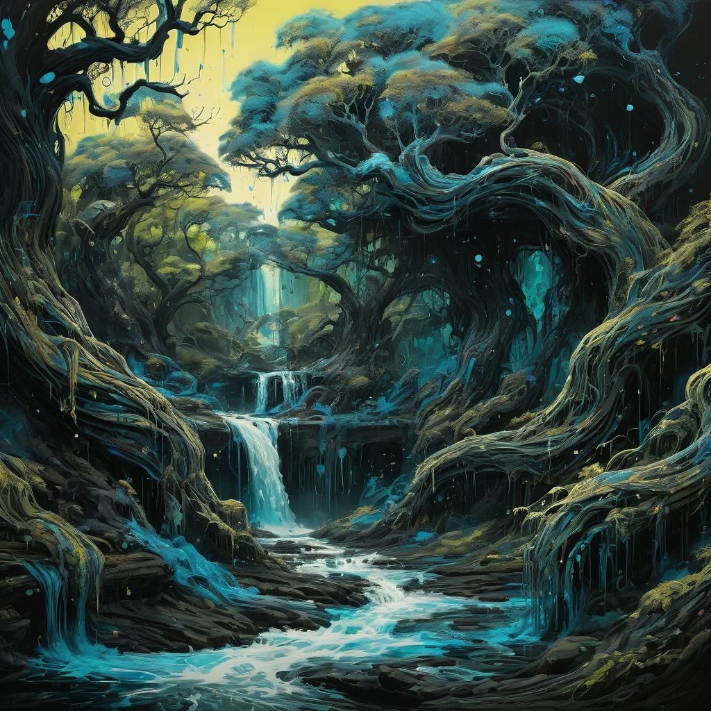 Surreal Holographic Bonsai Landscape in Dreamlike Style