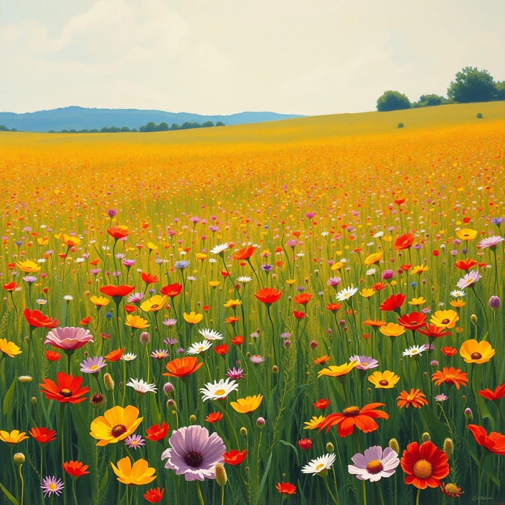Vibrant Wildflower Landscape in Impressionist Style