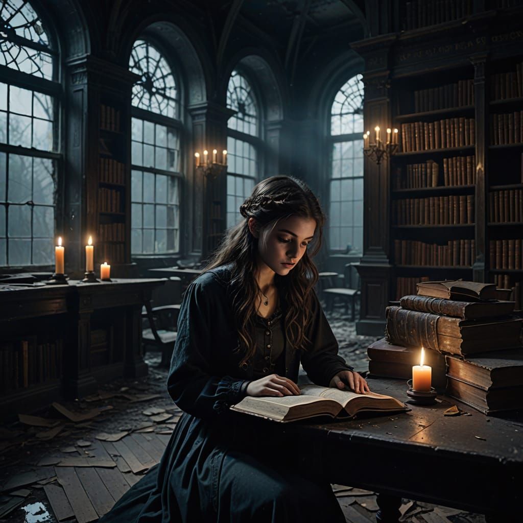 Mysterious Girl in Forgotten Library, a Haunting Surrealist ...