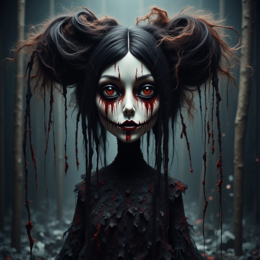 Evil Shadow Puppet Girl in Surreal Horror CGI Style