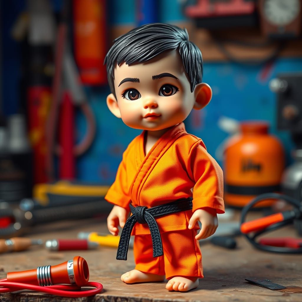 Hyperrealistic Chibi Duterte Lookalike in Karate Gear