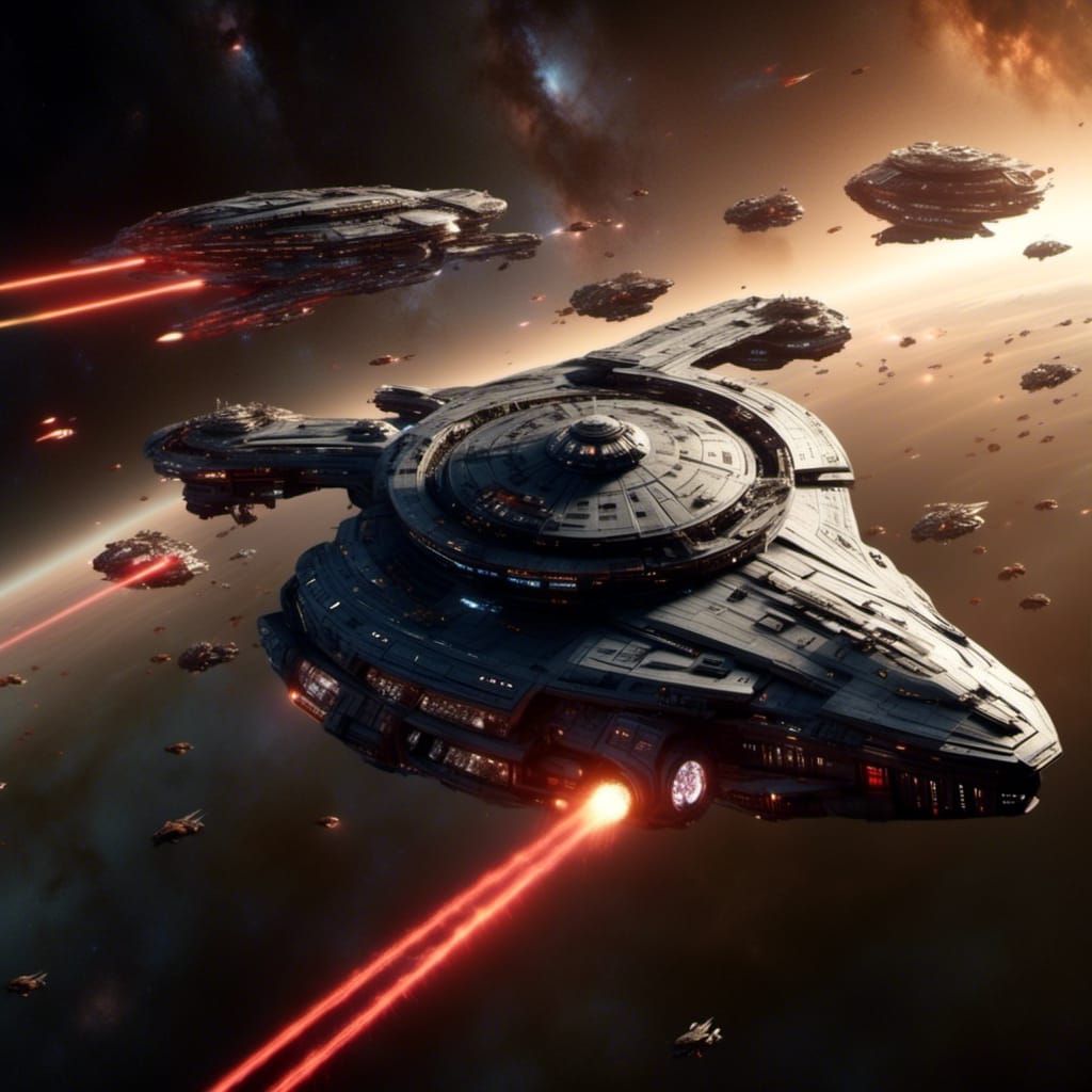 Next-Generation Battlestar Engages Cylon Basestar in Space B...