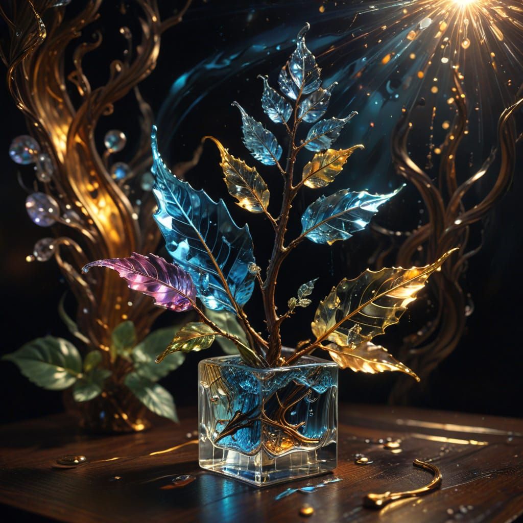 Surreal Crystal Plant in Vibrant Oil Painting Style