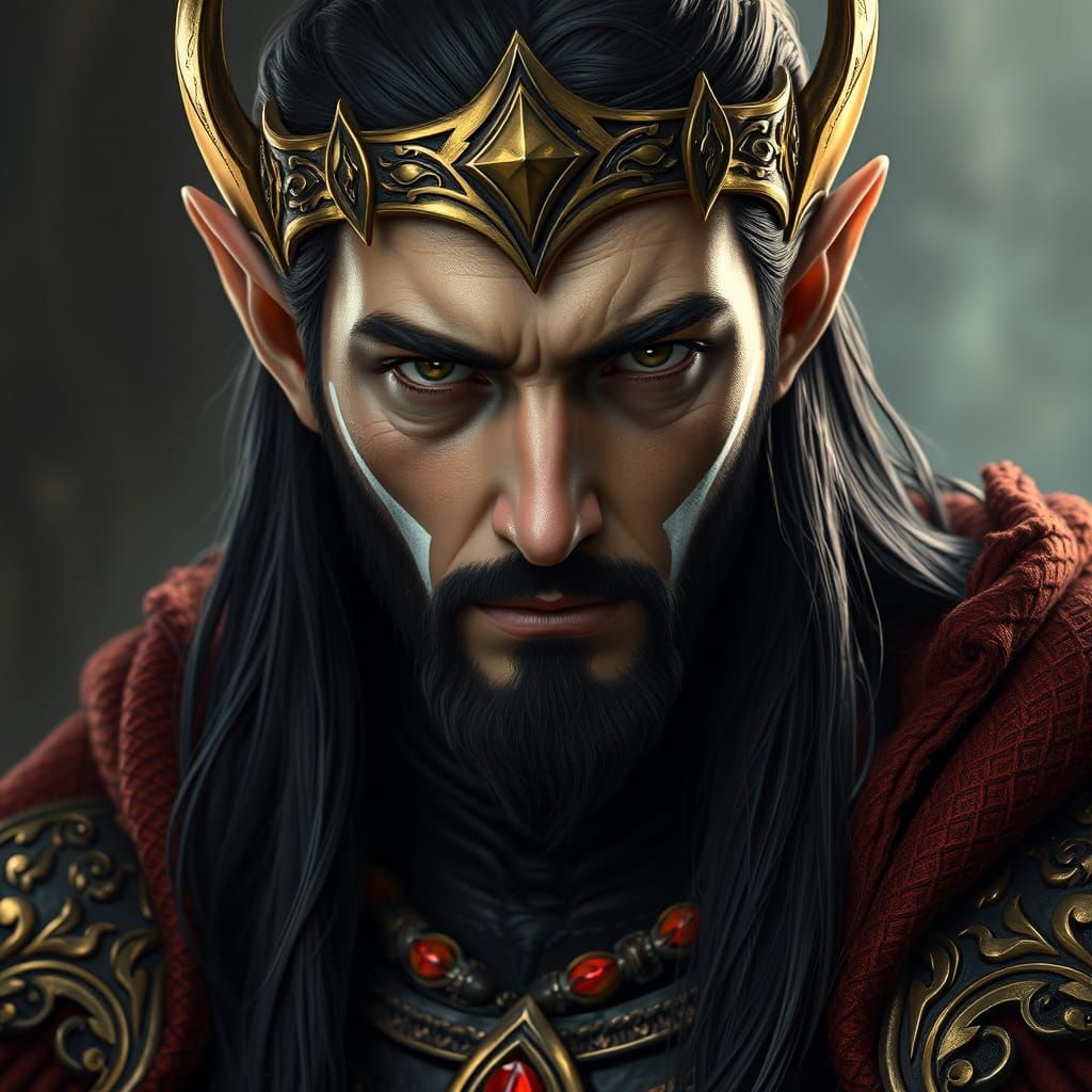 Regal Elf King Portrait in Dramatic Digital Art Style