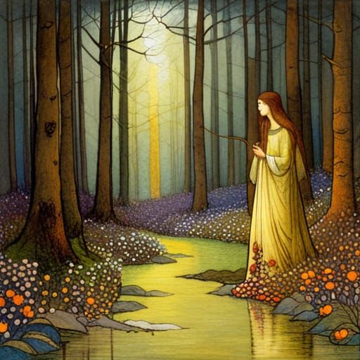 Victorian Street at Night in Romantic Style