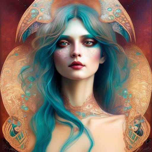 Goddess Portrait with Copper and Teal Jewelry