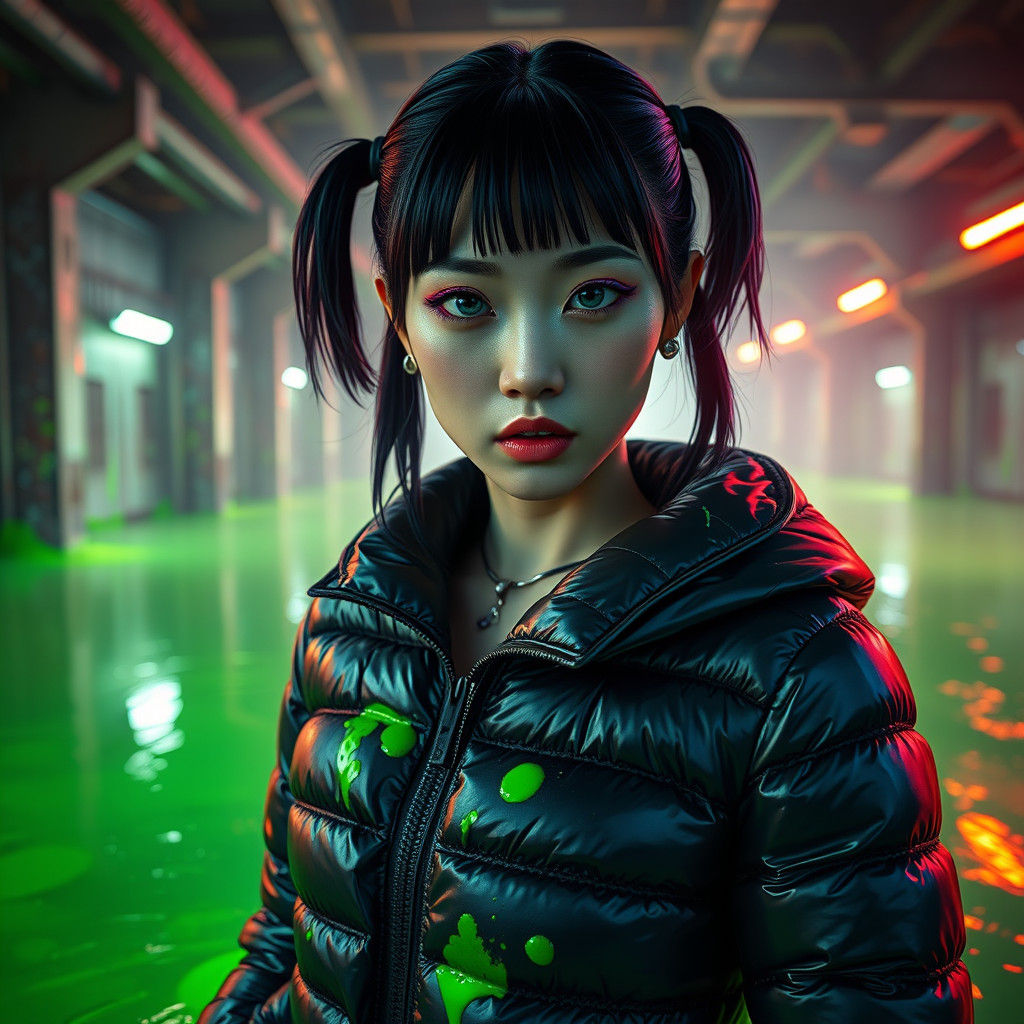 Oriental Goth in Green Slime: Digital Art