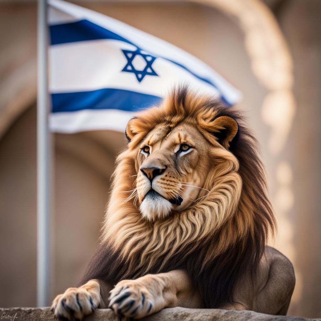 Lion of Judah Beside Israeli Flag Photo