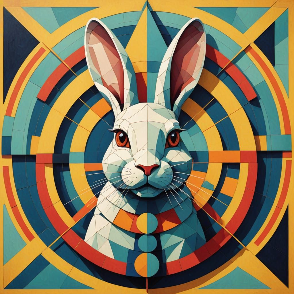 Abstract Neo-Cubist Easter Bunny Art