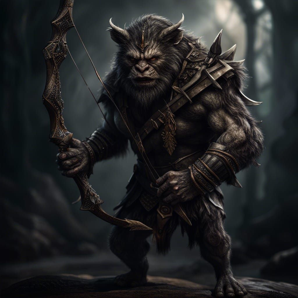 Hyperrealistic Bugbear with Bow in Sharp Focus