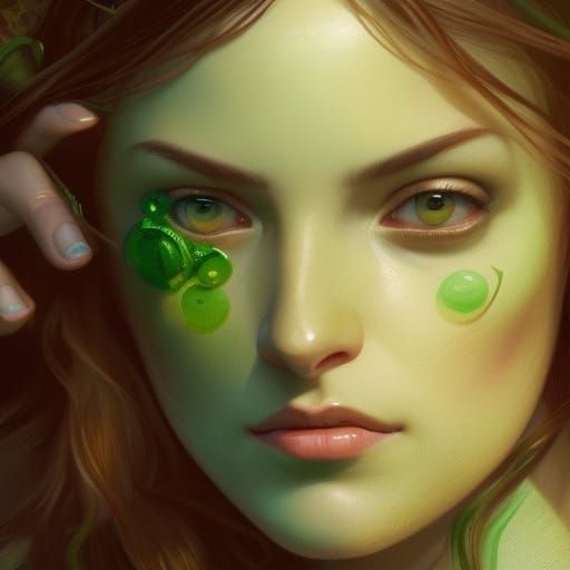 Woman in Green Dress, Hyperdetailed Portrait