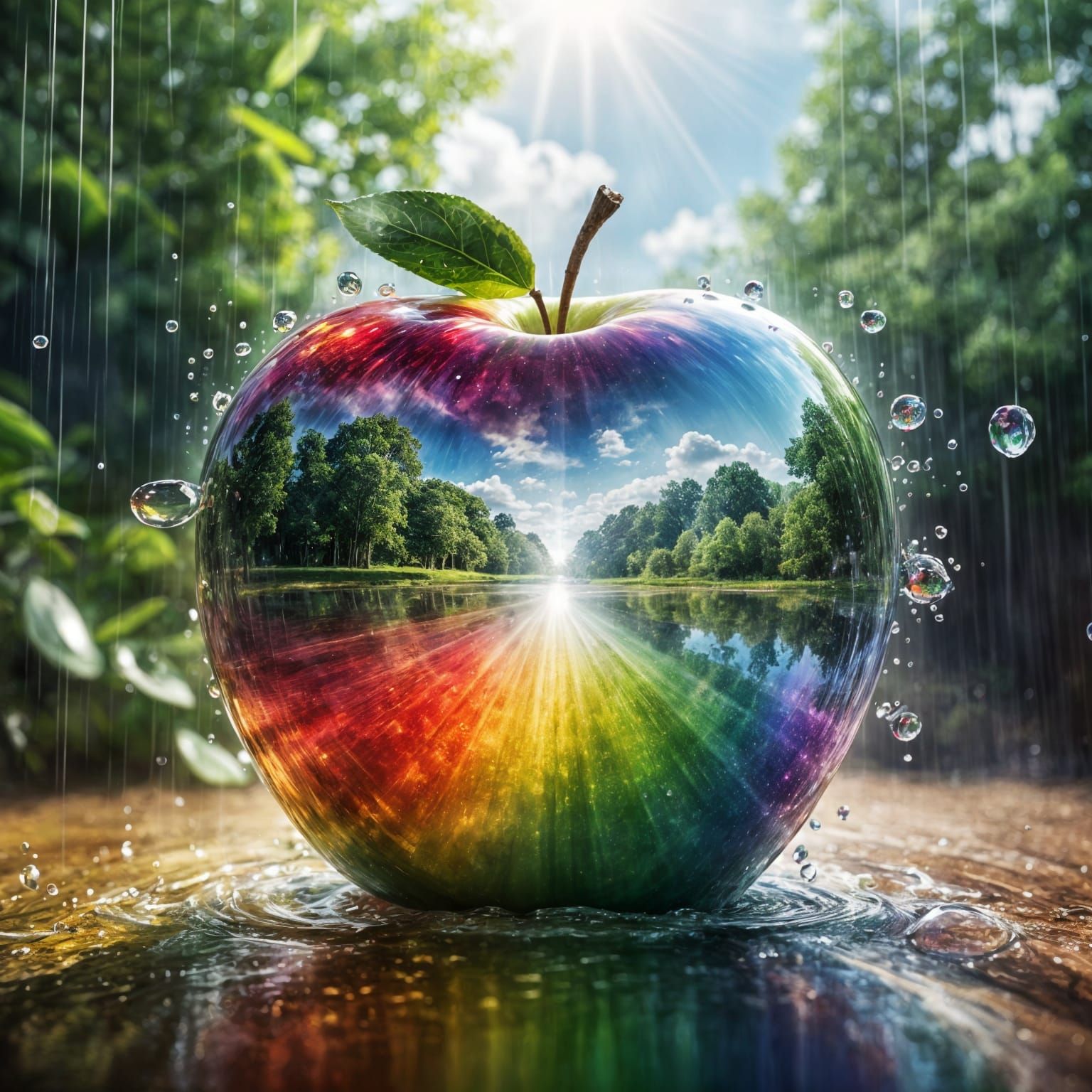 Double Exposure: Rainbow Glass Apple Summer Landscape