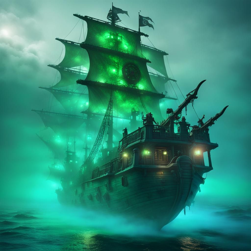 Ghost Pirate Ship on Foggy Seas