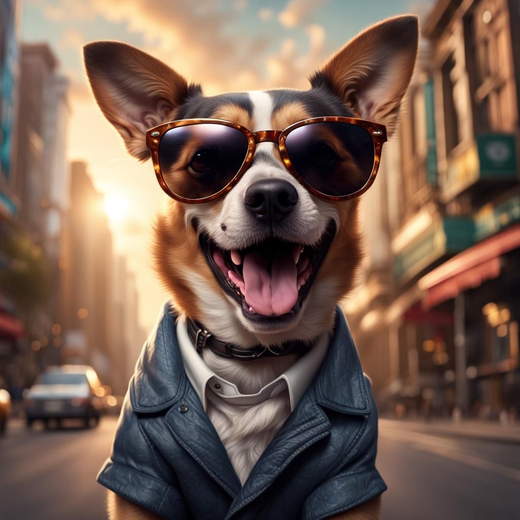 Cool Dog with Sunglasses in Realistic Digital Painting