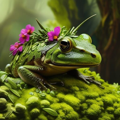 Bunny Frog in Floral Fantasy Art Style