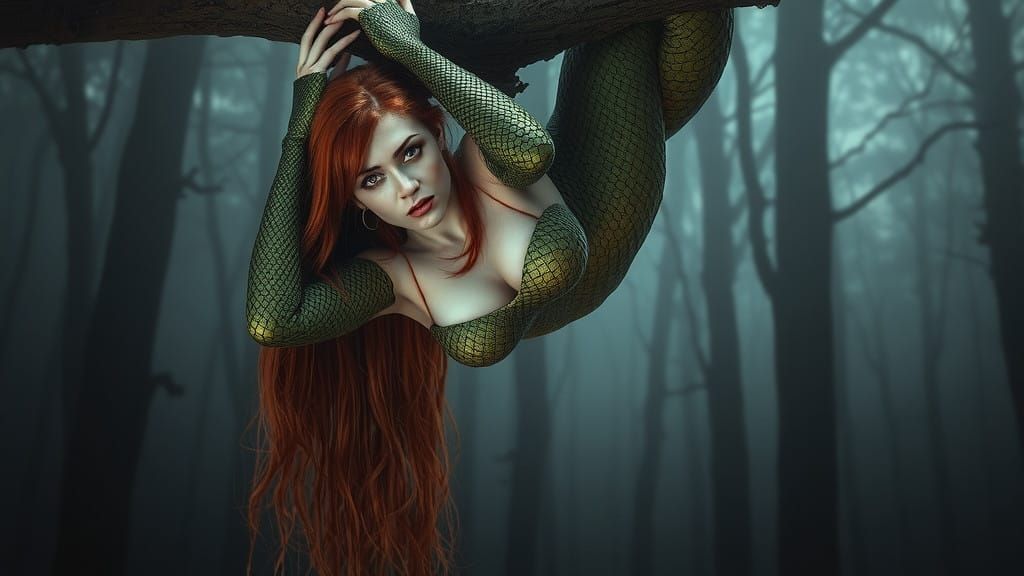 Enigmatic Lamia Emerges from Shadowy Forest