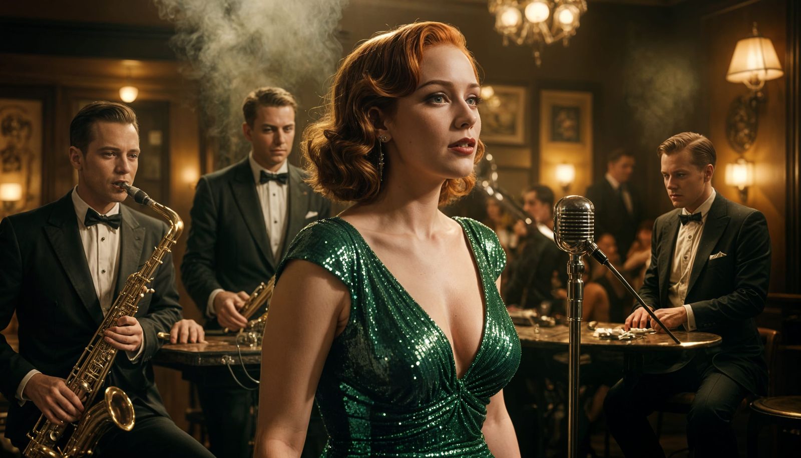 1920s Jazz Singer in Smoky Bar, High Resolution