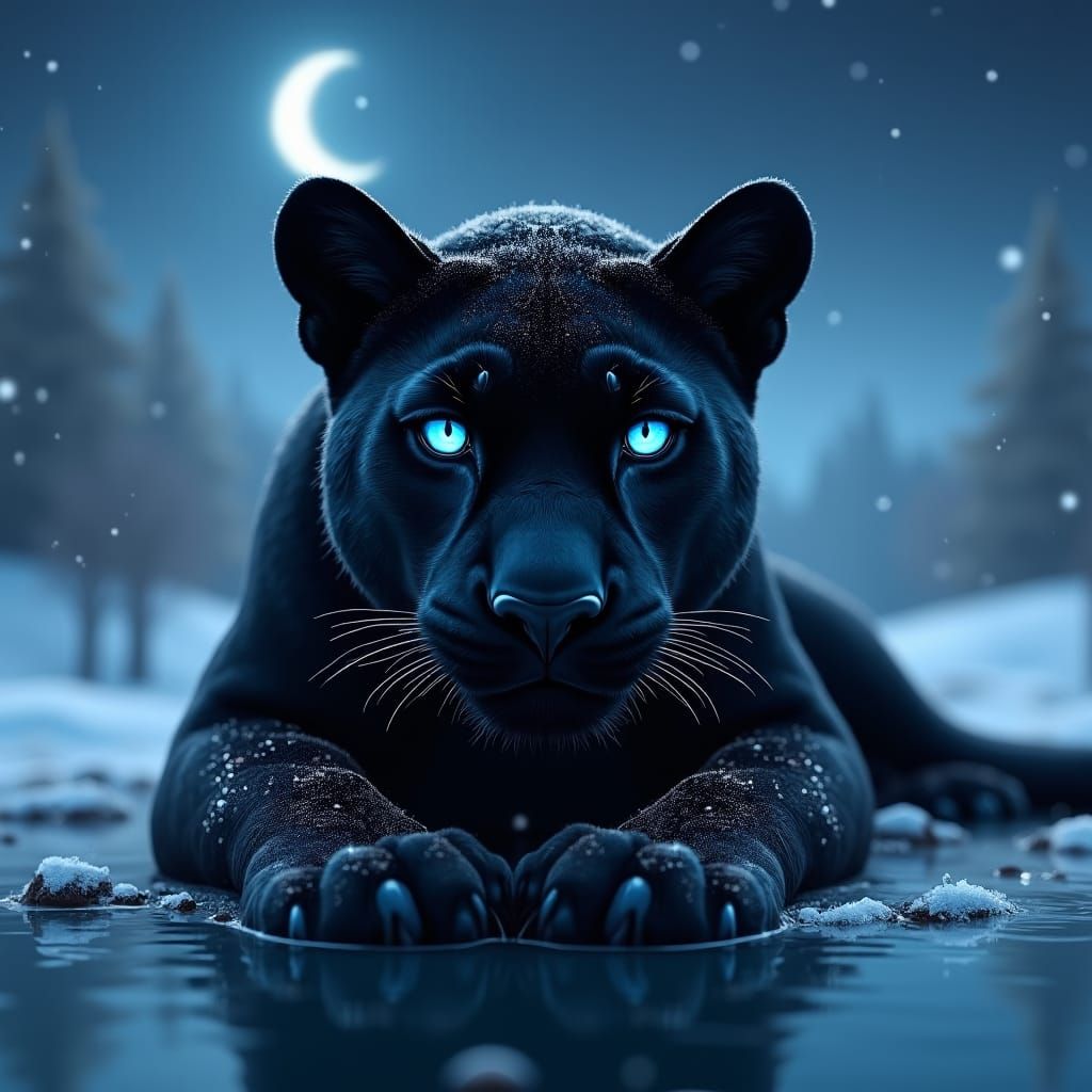 Black Panther with Blue Eyes at Night