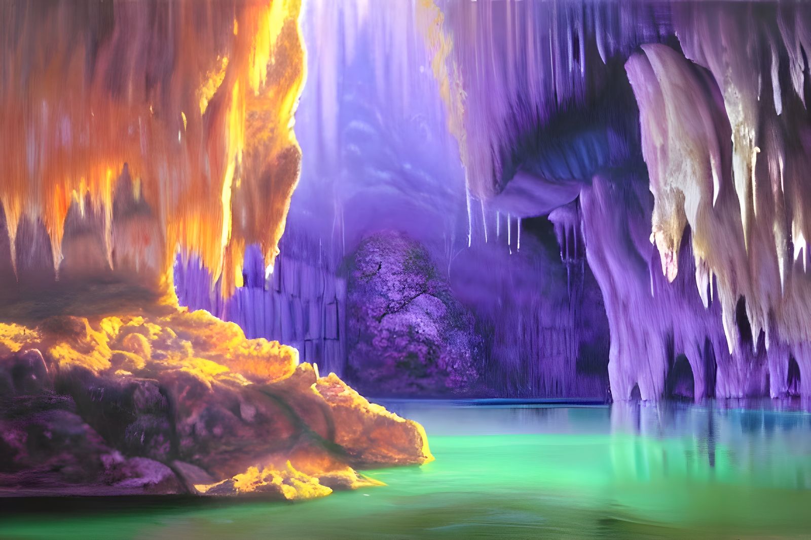 Amethyst Crystal River Cave: Oil Painting Landscape