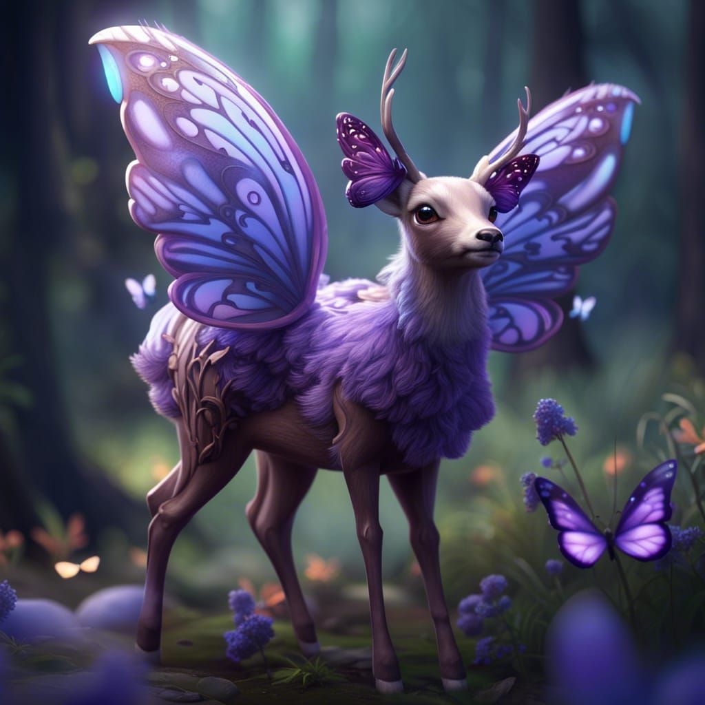 Fantastical Lavender Deer with Butterfly Wings