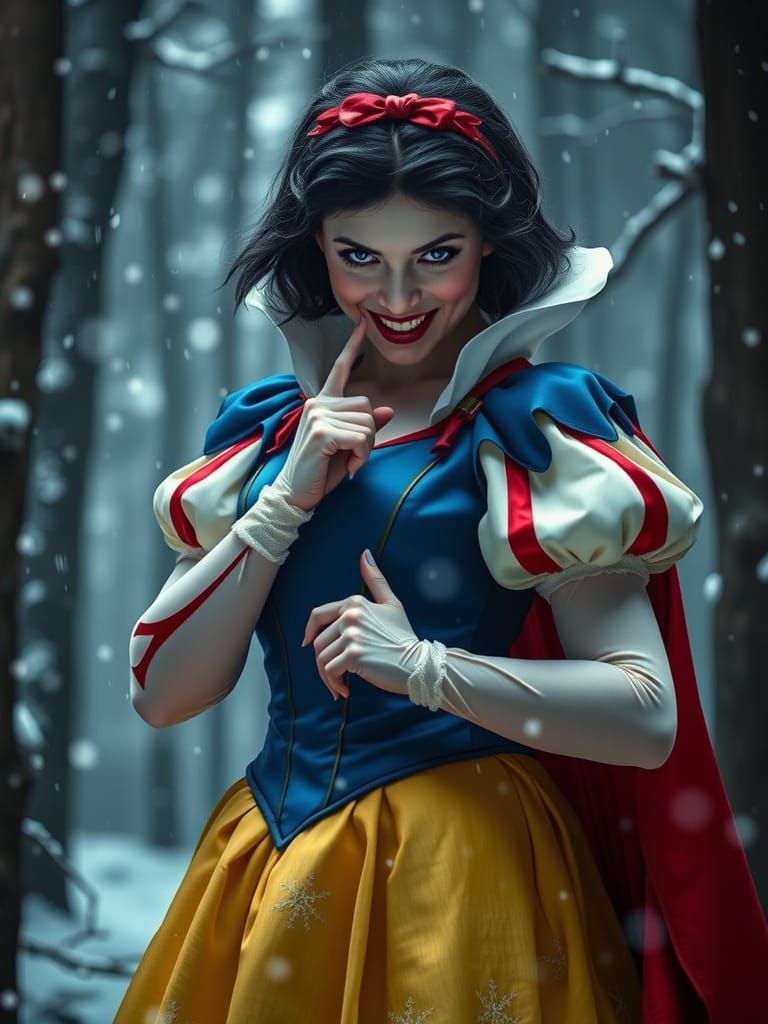 Snow White's Evil Grin in Winter Forest