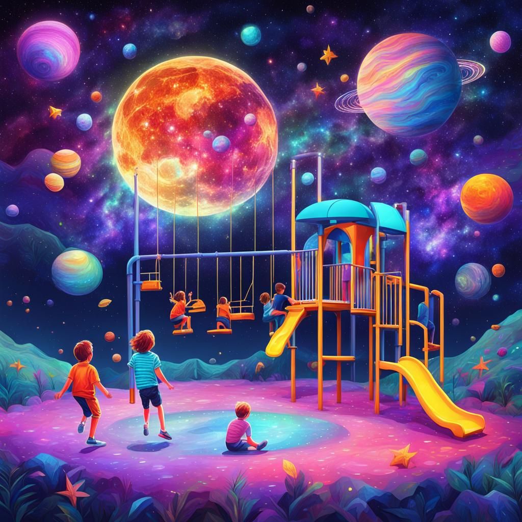 Astral Playground Illustration in Mixed Media Style