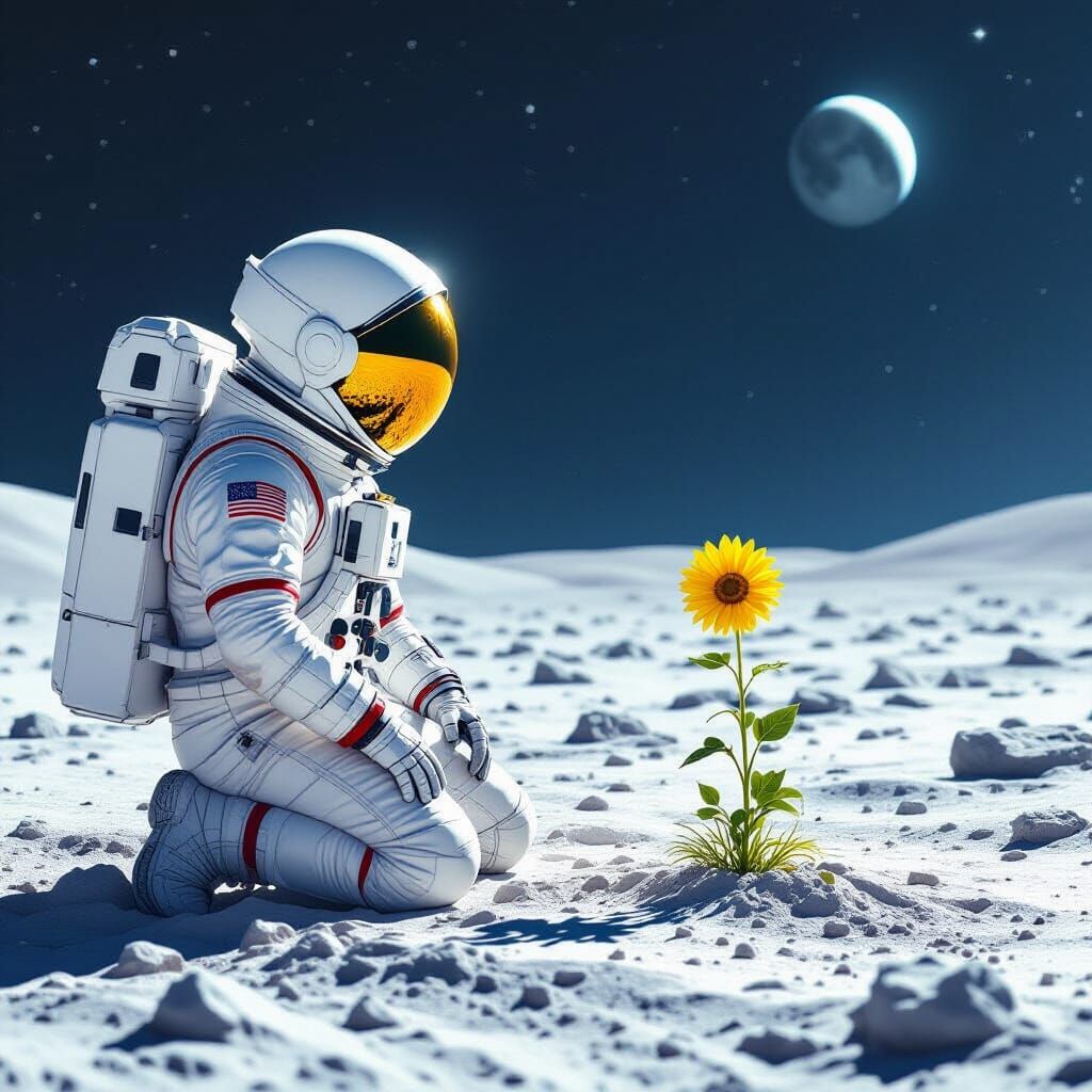Astronaut and Lunar Daisy in Cinematic Style