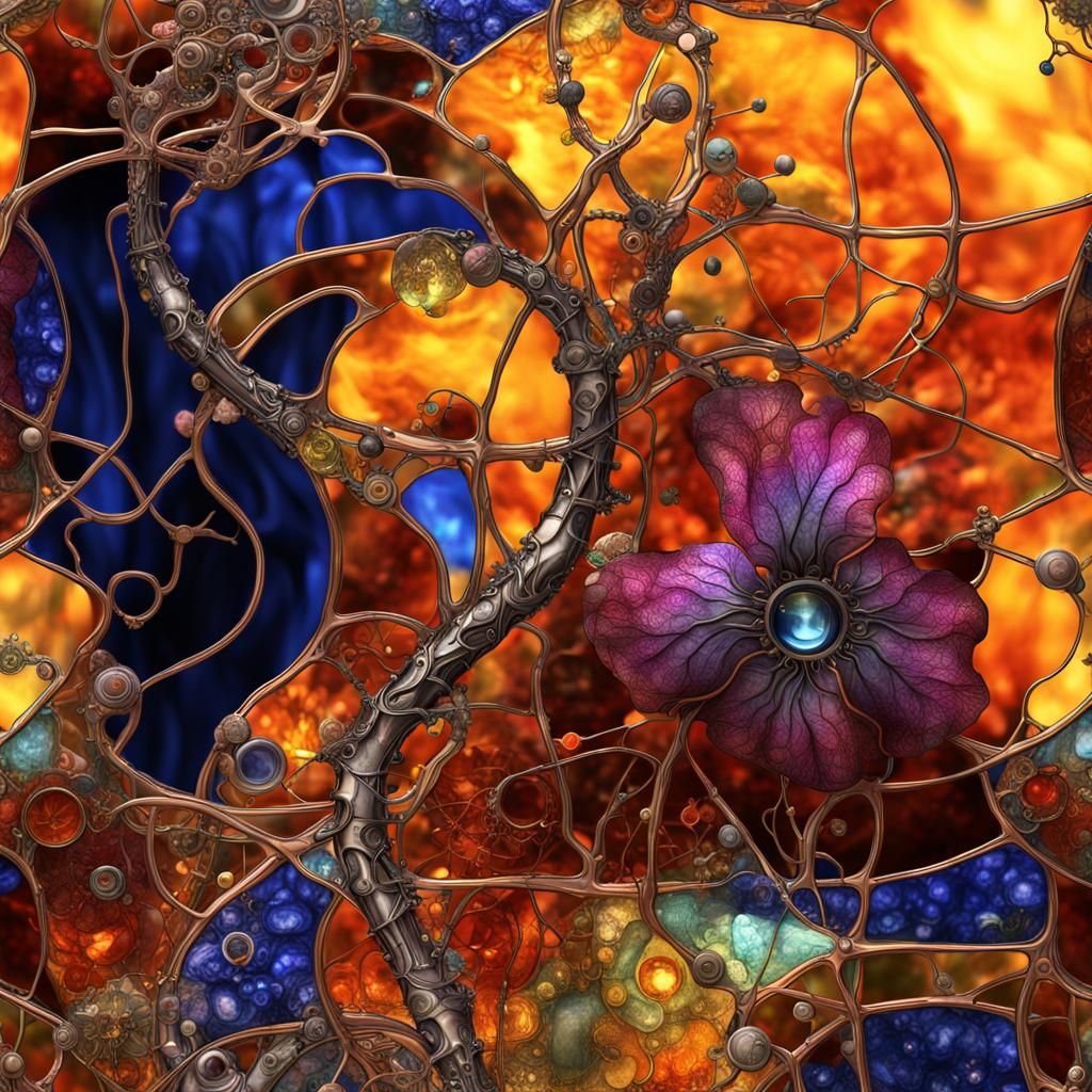 Steampunk Stained Glass Flower in Klimt Style