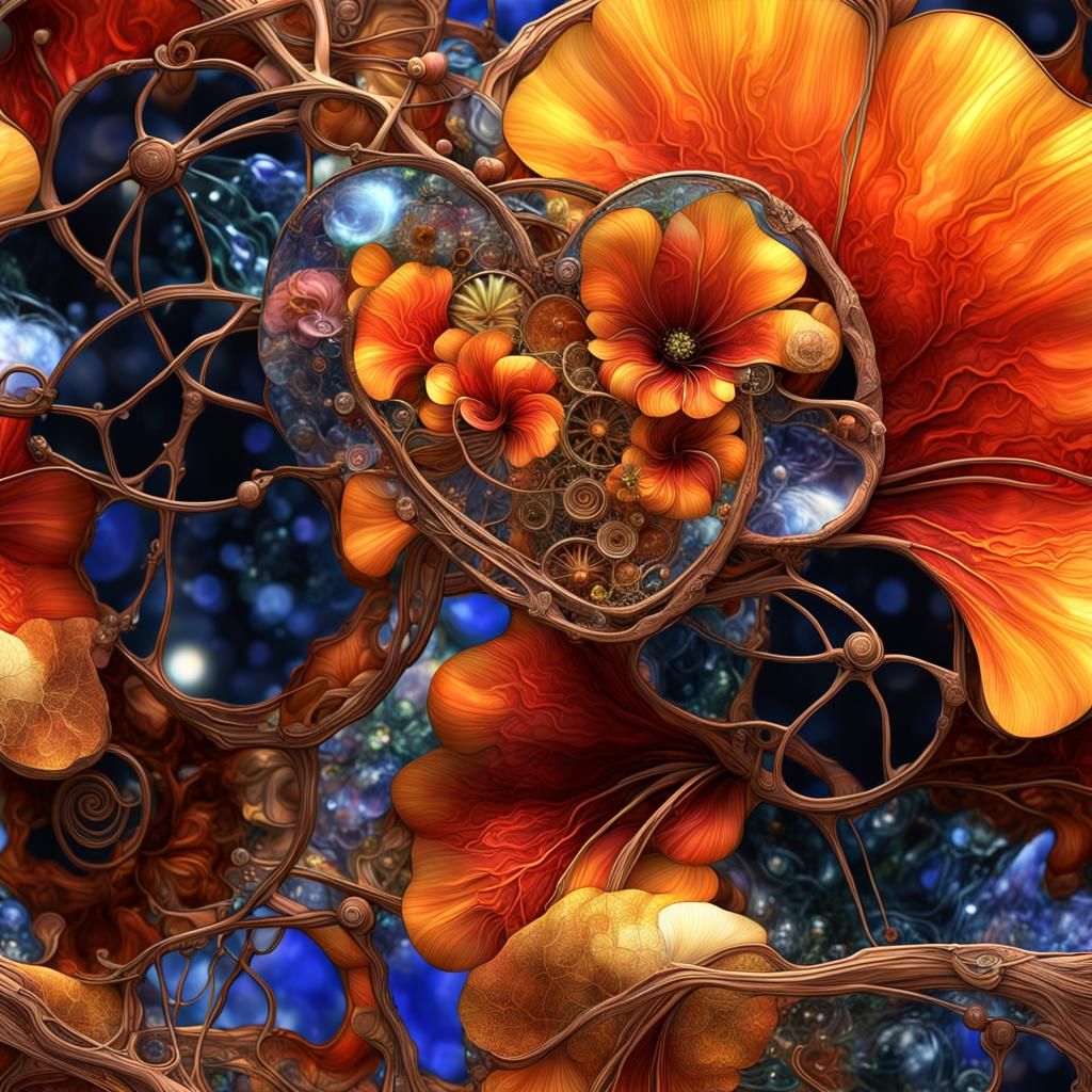 Steampunk Stained Glass Flowers in Klimt Style