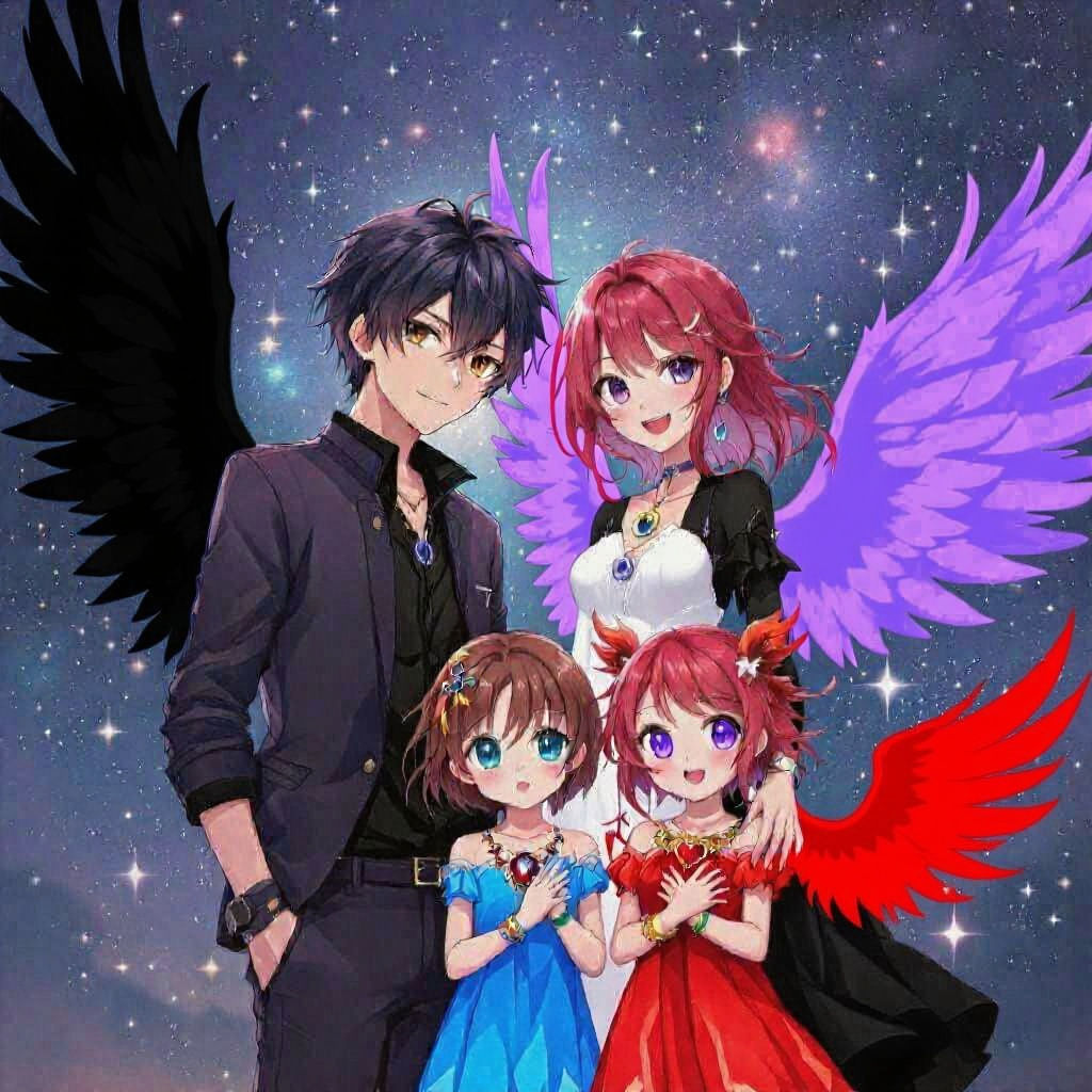Anime Family Portrait Under Starry Sky