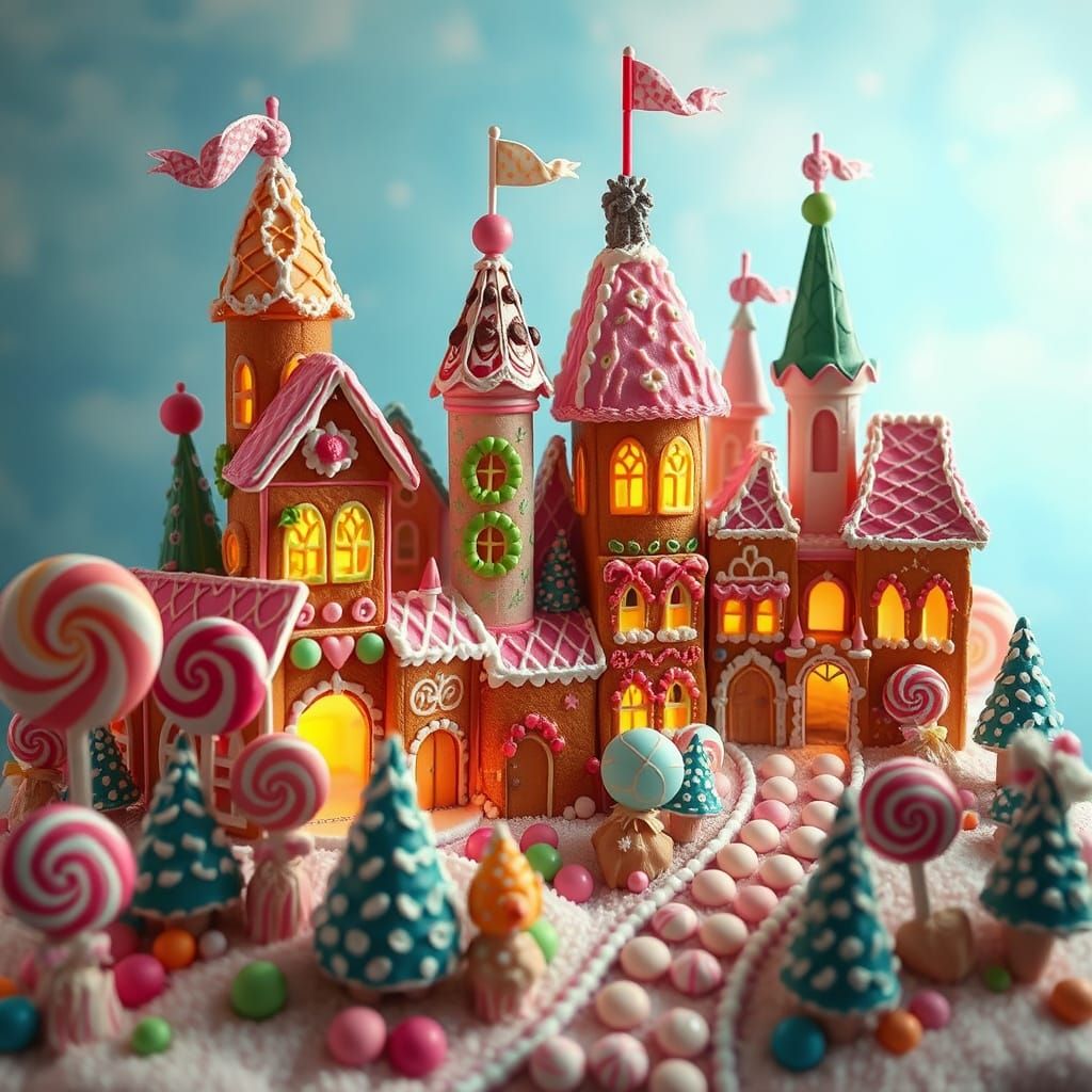 Surreal Candy Metropolis Unfolds in Pastel Hues