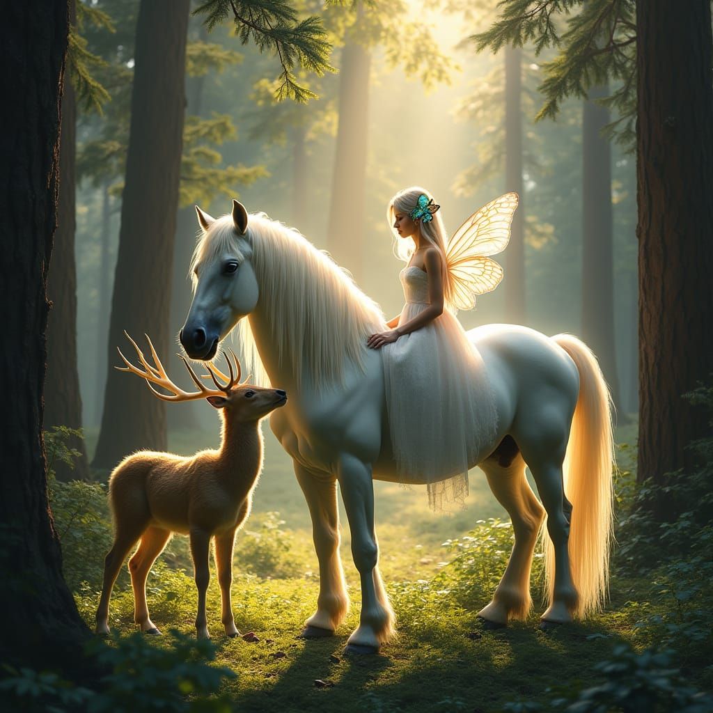 Ethereal Forest Encounter in Dreamlike Realism